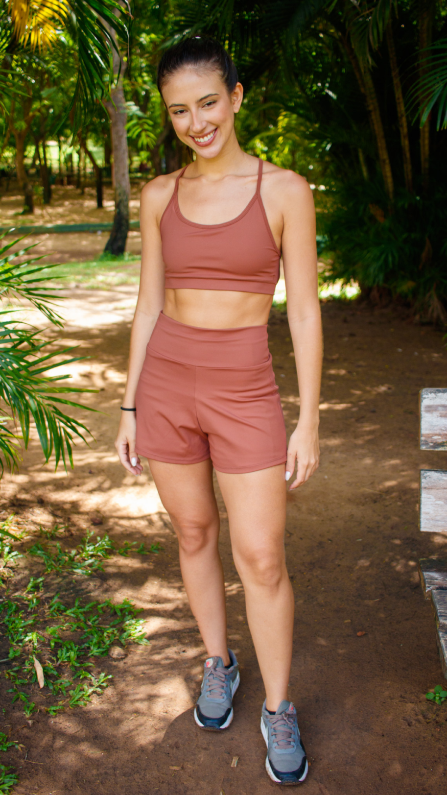 Short Fitness Duplo Marrom - Short Feminino Cintura Alta