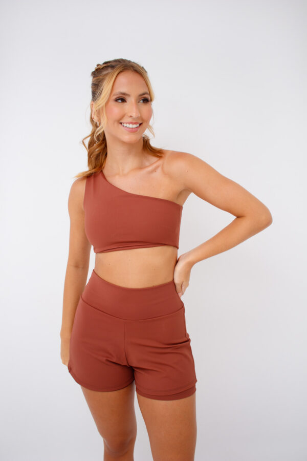 Top Fitness Ombro Único Marrom - Top Feminino assimétrico para academia com Bojo Removível - Image 5