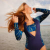 Azul Brasil Moda Praia, Top, Calcinha, Biquini - Maiô Manga Longa Waves