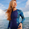 Azul Brasil Moda Praia, Top, Calcinha, Biquini - Maiô Manga Longa Waves