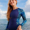 Azul Brasil Moda Praia, Top, Calcinha, Biquini - Maiô Manga Longa Waves